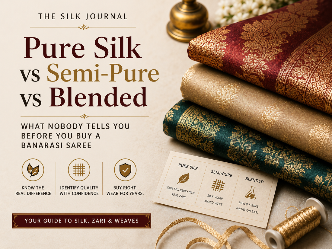 Pure Silk vs Semi-Pure vs Blended: What Nobody Tells You Before You Buy a Banarasi Saree