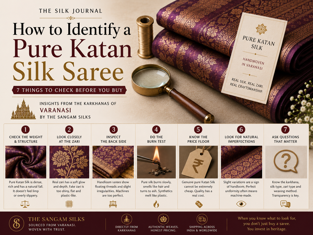 How to Identify a Pure Katan Silk Saree: 7 Things to Check Before You Buy
