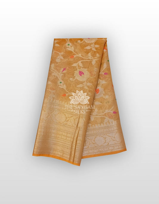 Yellow Tissue Silk With Meenakari