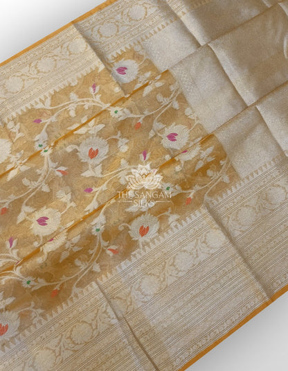 Yellow Tissue Silk With Meenakari