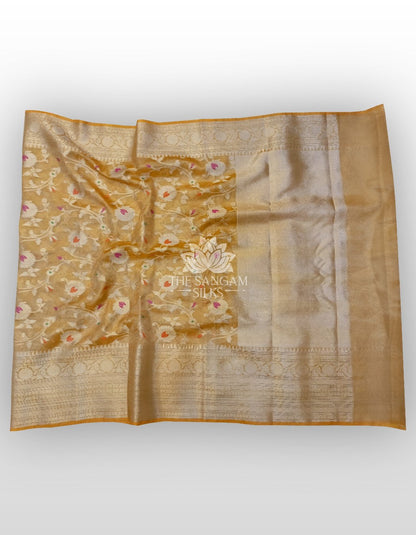 Yellow Tissue Silk With Meenakari