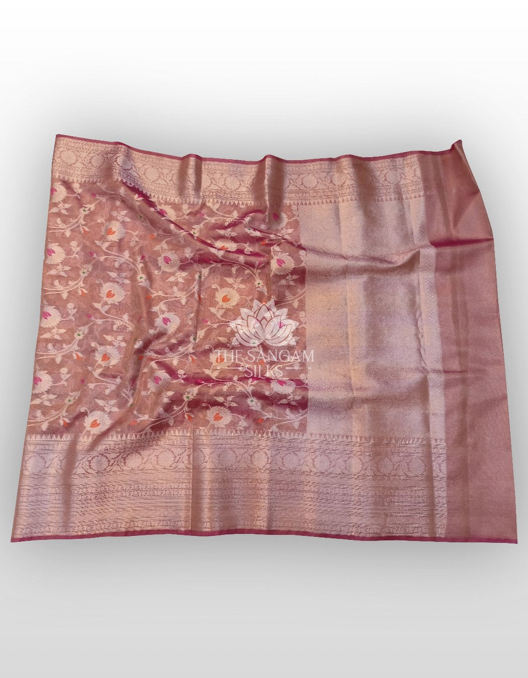 Pink Tissue Silk With Meenakari