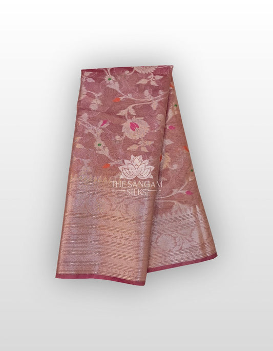 Pink Tissue Silk With Meenakari