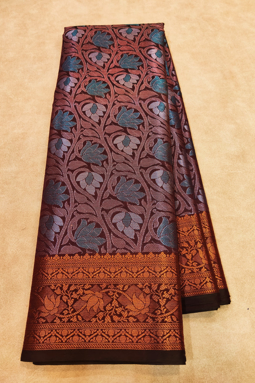 Decorative fabric with floral patterns on a beige background