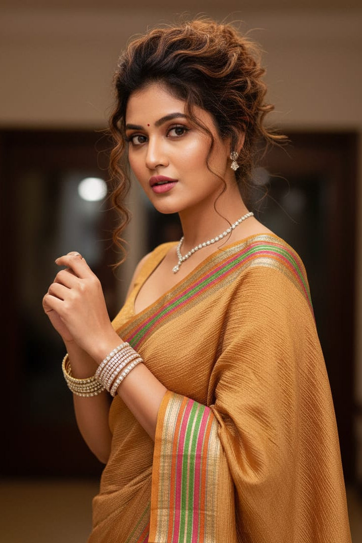 woman wearing saree indoors