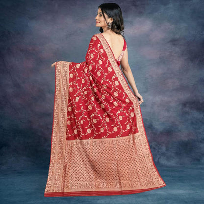 Banarasi Viscose Georgette Red Silk Saree 2