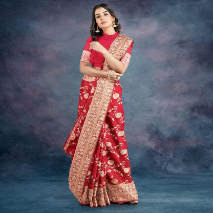 Banarasi Viscose Georgette Red Silk Saree 4