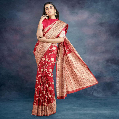 Banarasi Viscose Georgette Red Silk Saree 5