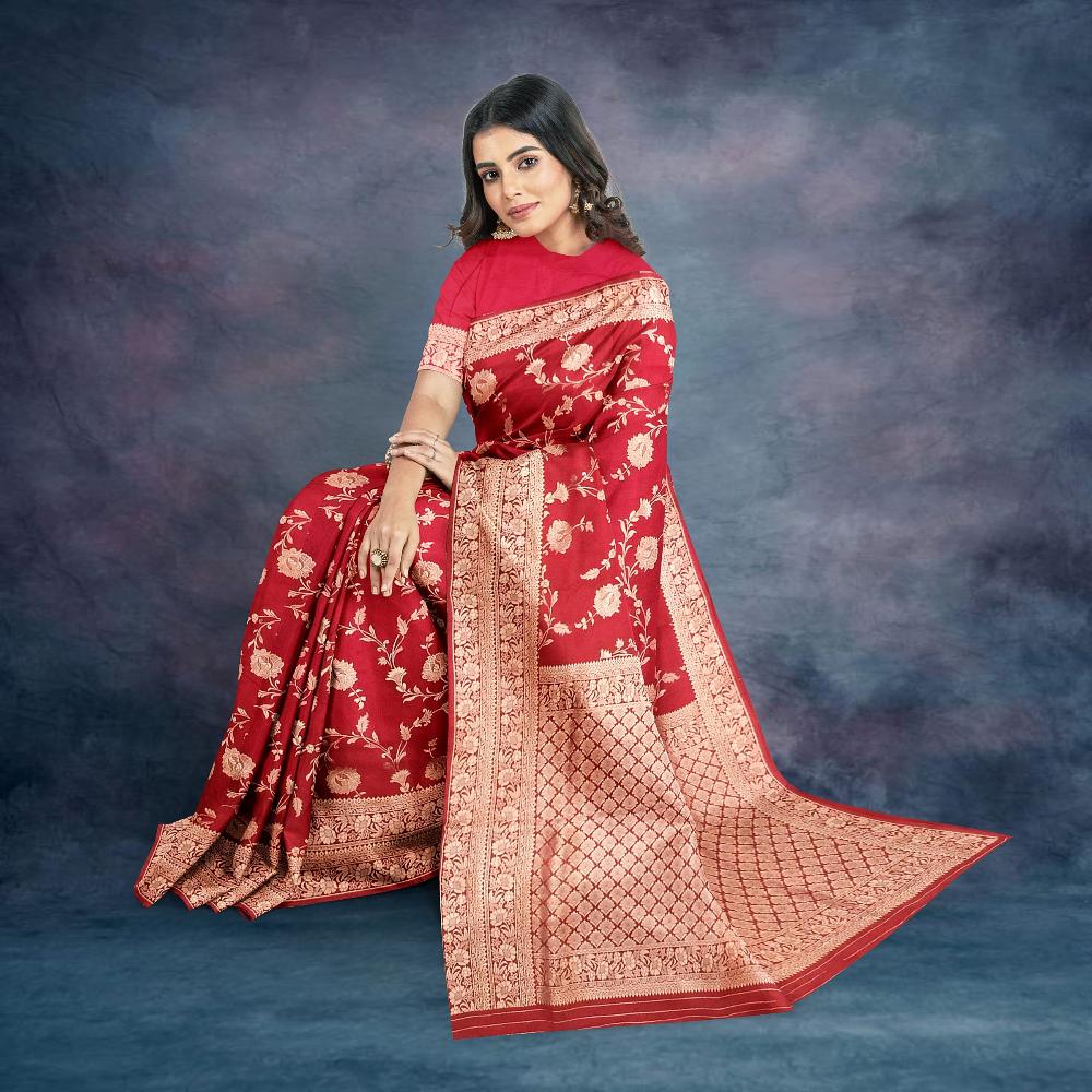 Banarasi Viscose Georgette Red Silk Saree6