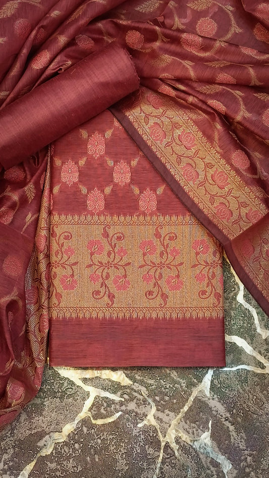 Banarasi Cotton Silk 3PC Suit Maroon 1