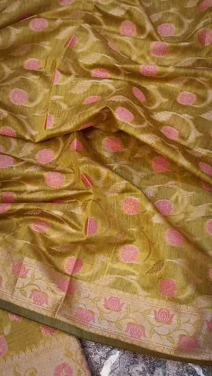 Banarasi Cotton Silk 3pc suit mehendi 2