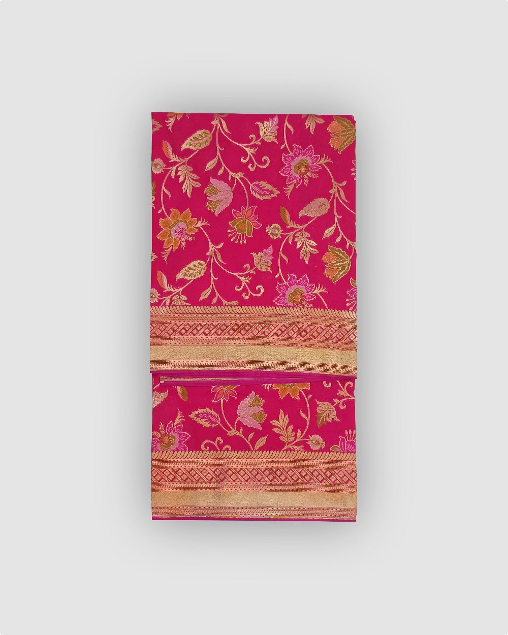 Pink Royal Bloom - Banarasi Katan Silk Saree with Vibrant Meenakari