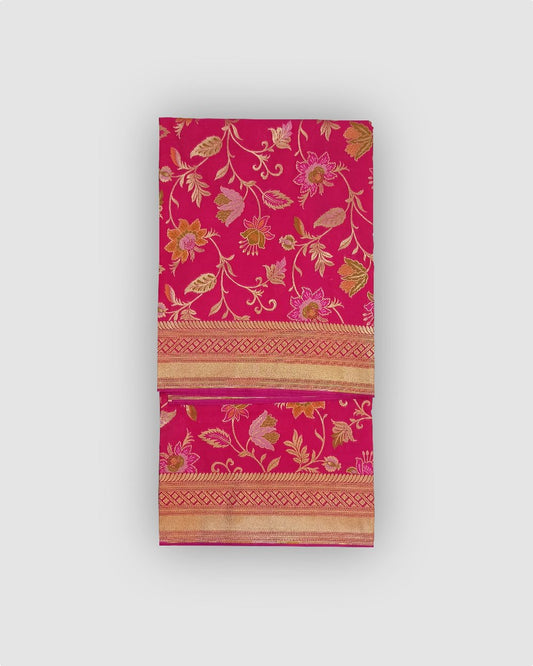 Pink Royal Bloom - Banarasi Katan Silk Saree with Vibrant Meenakari