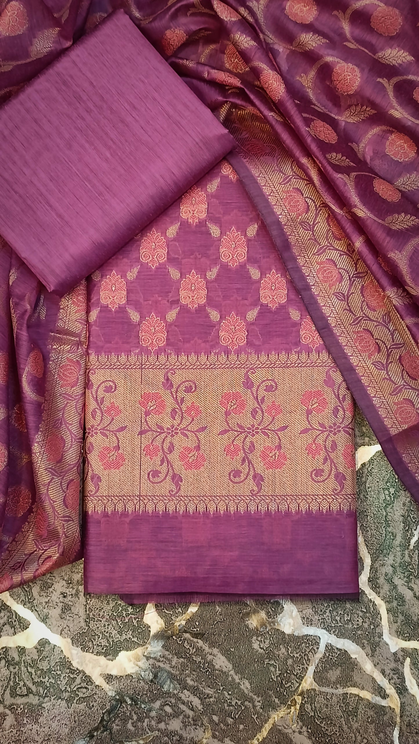 Rosy Royale Unstitched Banarasi Cotton Silk 3PC Suit