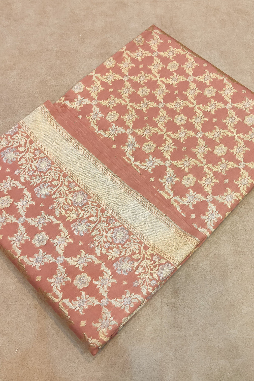 Decorative fabric with floral patterns on a beige background