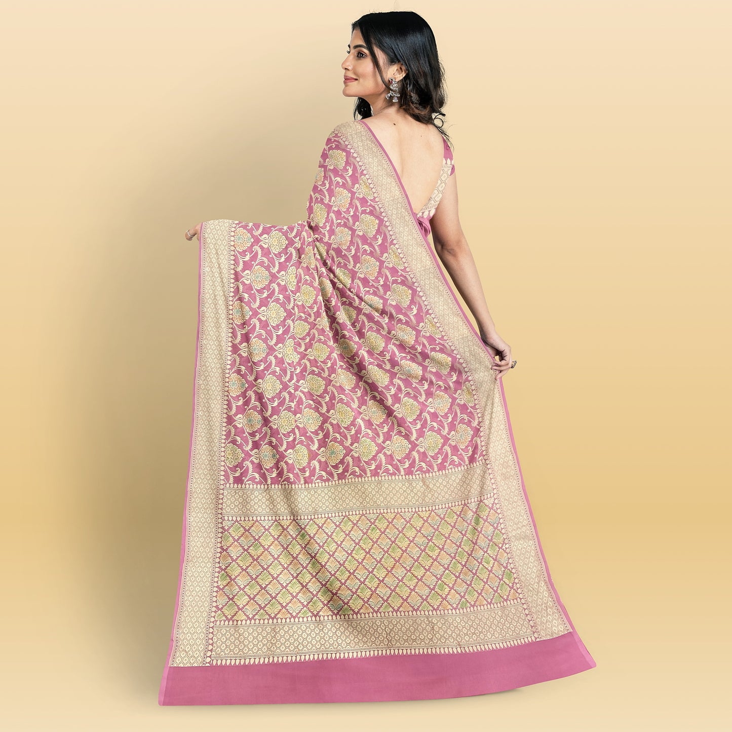 Water Pink Pure Khaddi Georgette Banarasi Saree