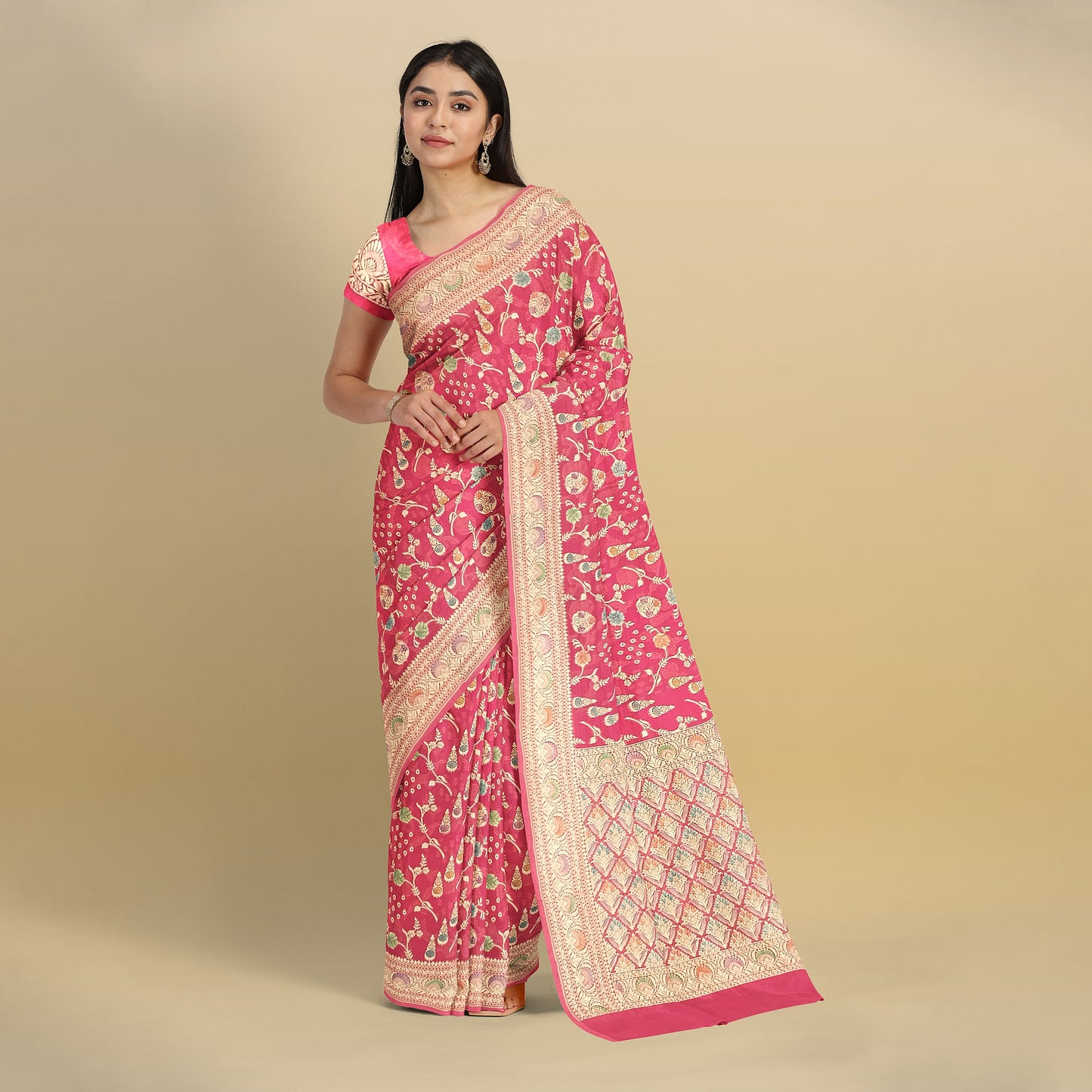 Peach Radiance Banarasi Pure Khaddi Georgette Saree