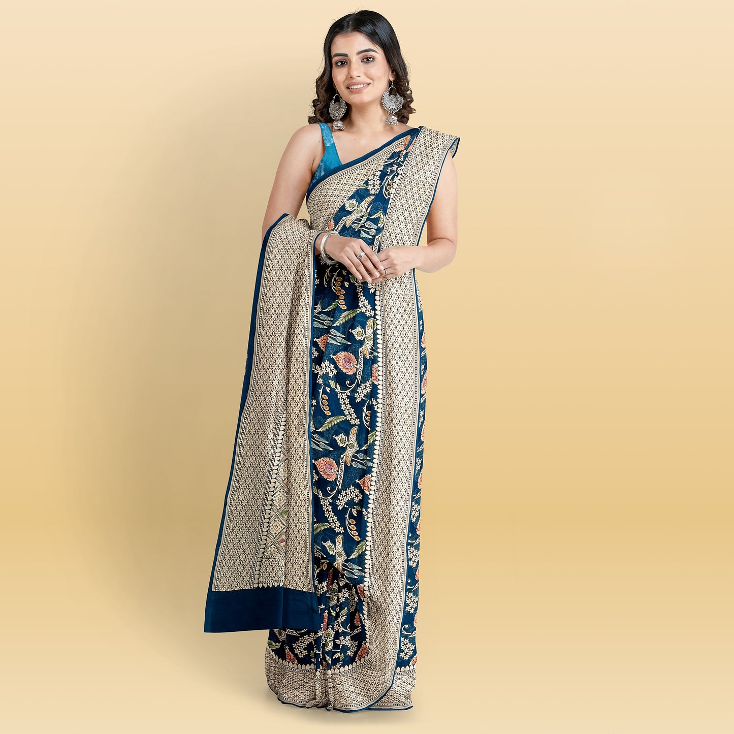 Navy Blue Pure khaadi Georgette Saree