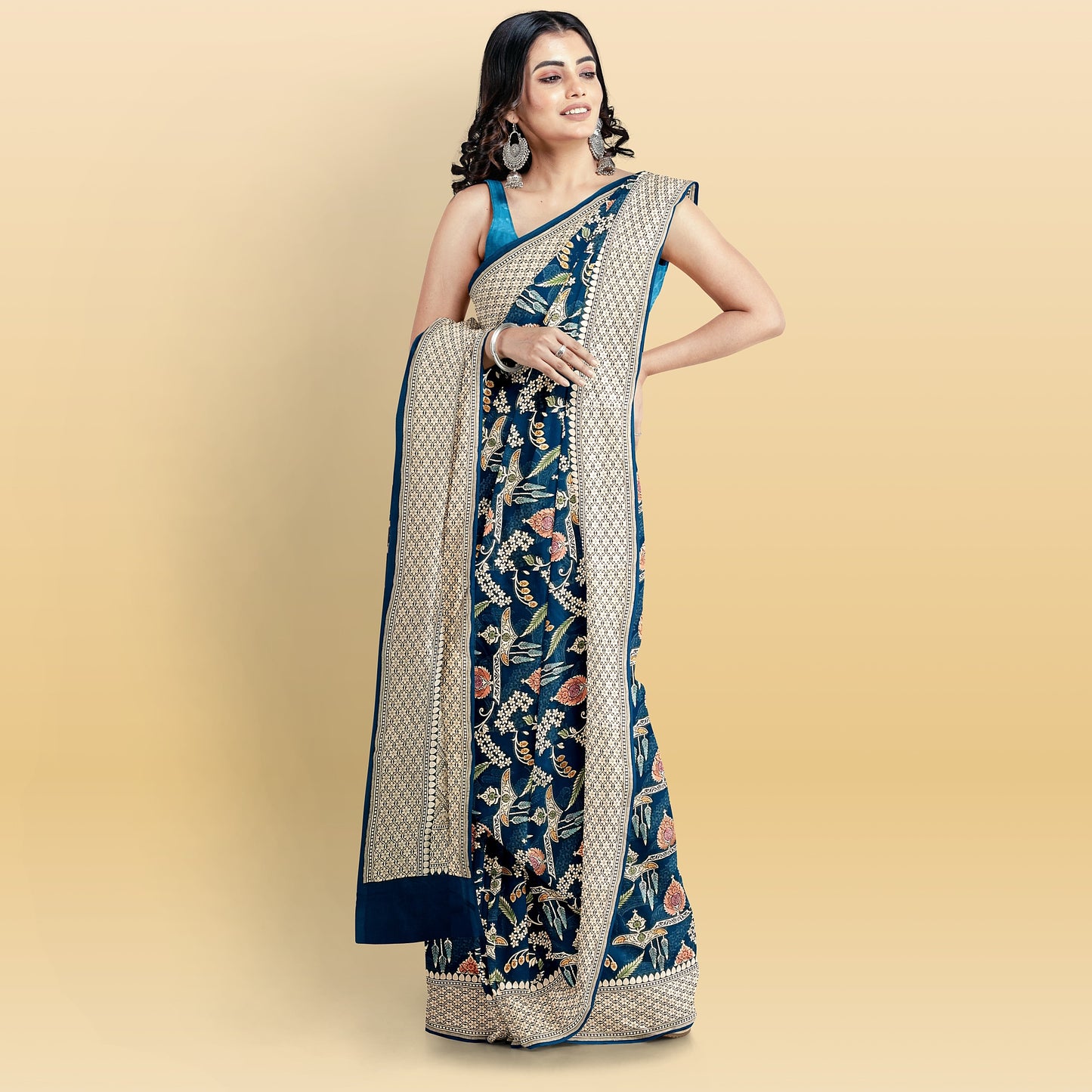 Navy Blue Pure khaadi Georgette Saree