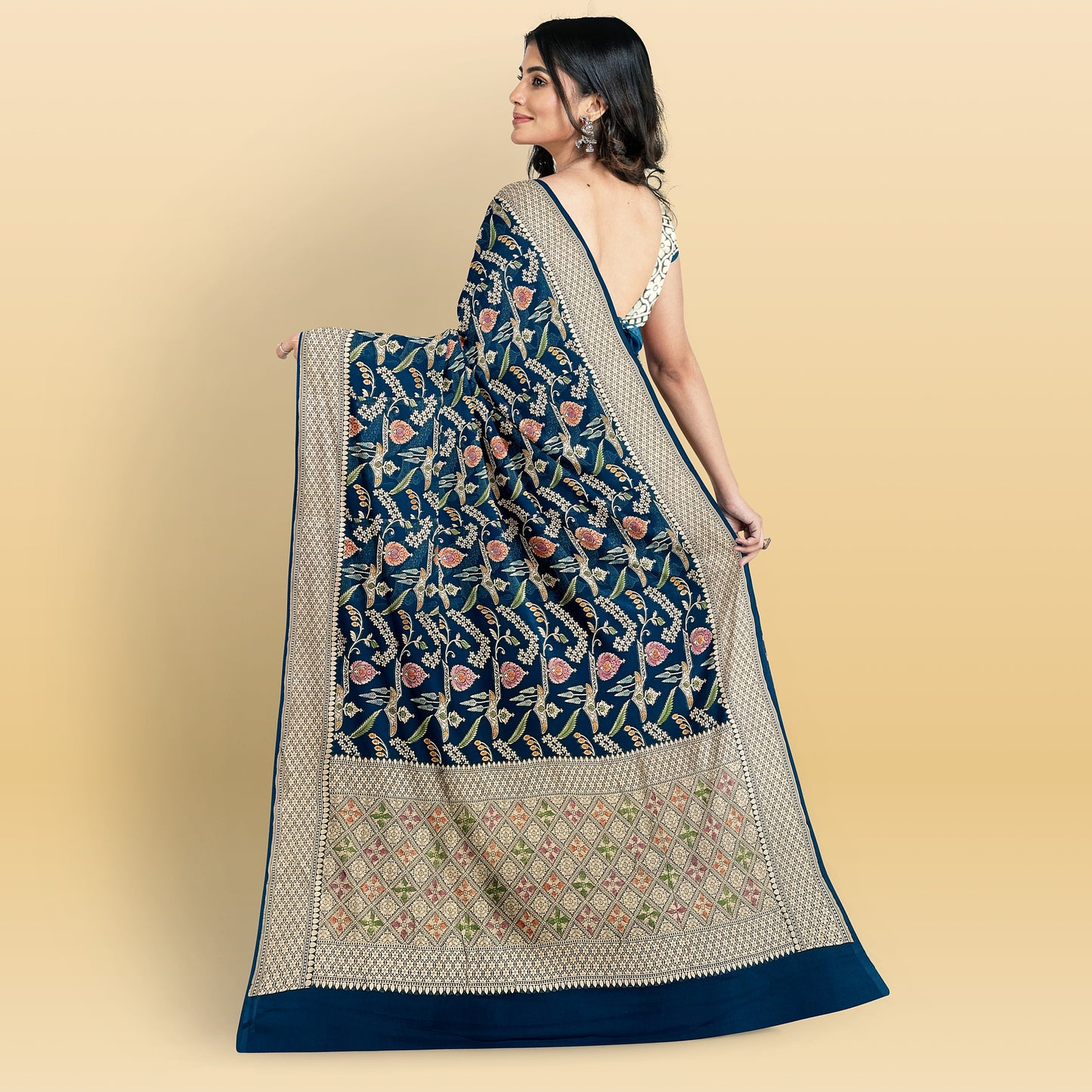 Navy Blue Pure khaadi Georgette Saree