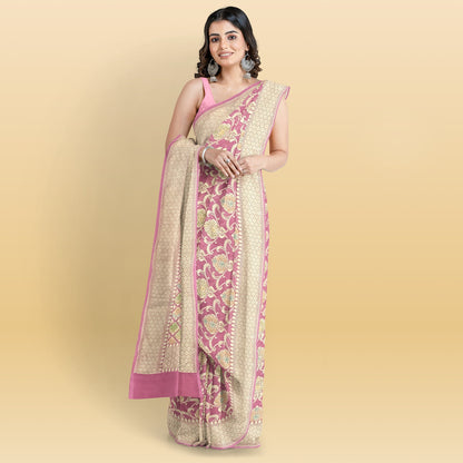 Water Pink Pure Khaddi Georgette Banarasi Saree