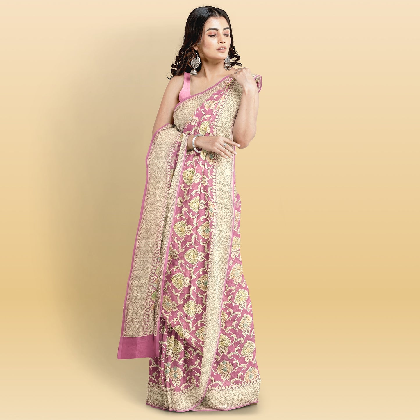 Water Pink Pure Khaddi Georgette Banarasi Saree