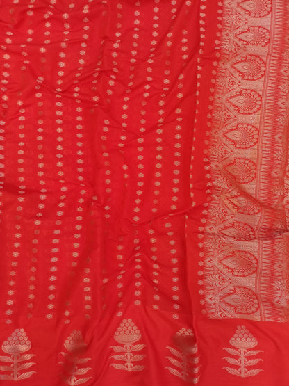 Orange Booti Raw Mango Silk Saree