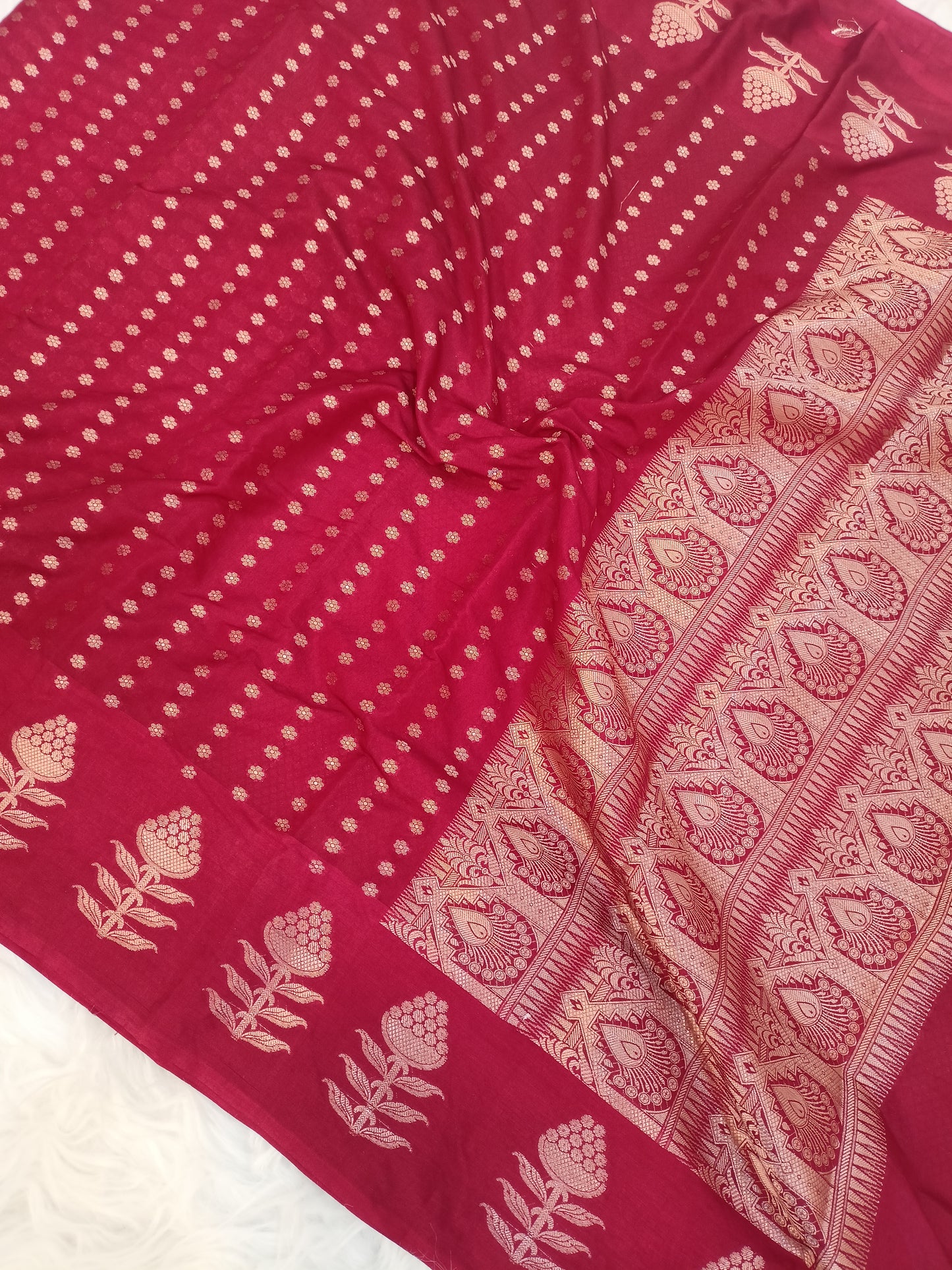 Maroon Booti Raw Mango Silk Saree