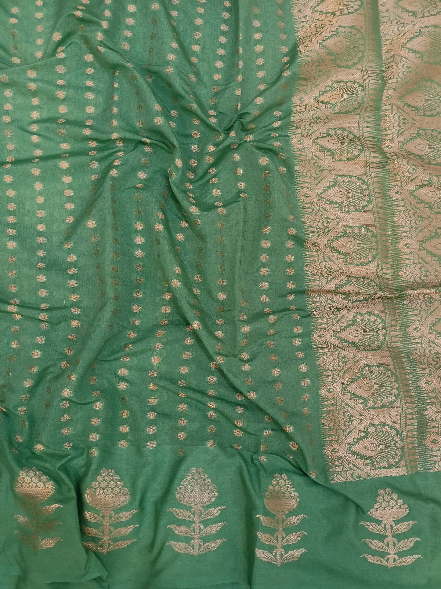 Mint Green Booti Raw Mango Silk Saree