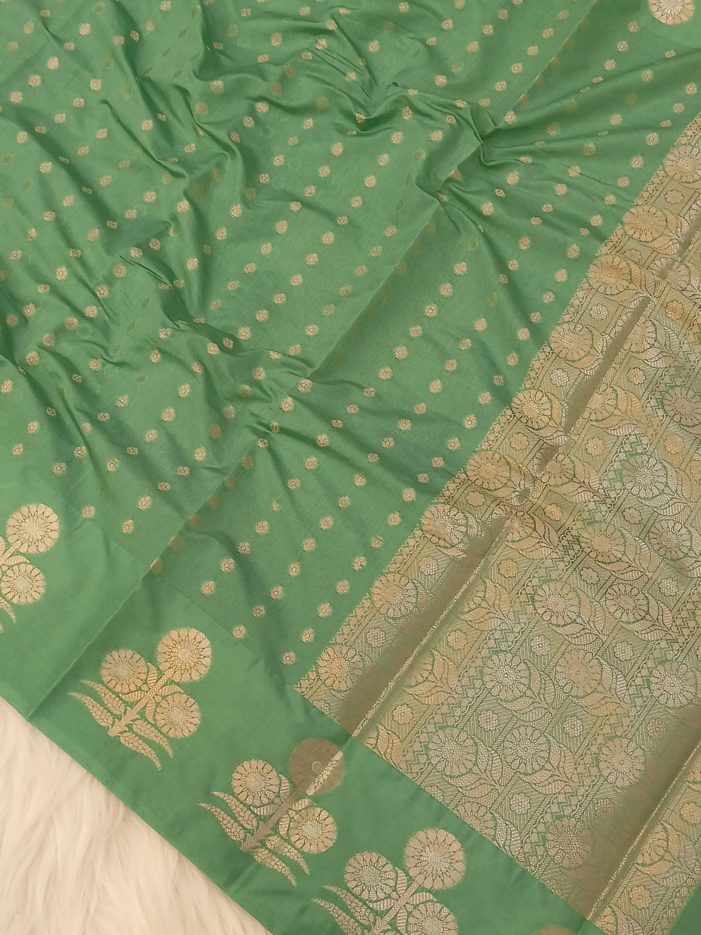 Mint Green Boota Raw Mango Silk Saree