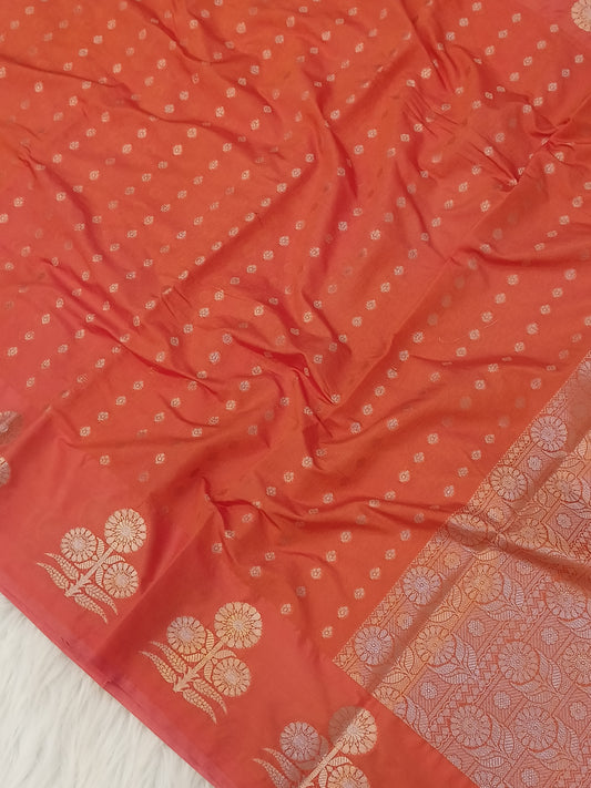 Orange Boota Raw Mango Silk Saree