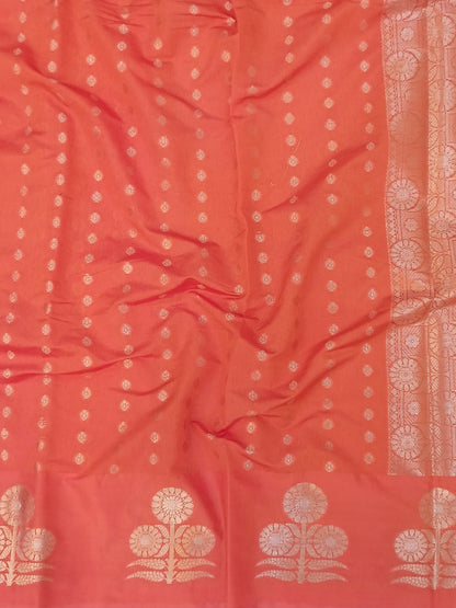 Orange Boota Raw Mango Silk Saree