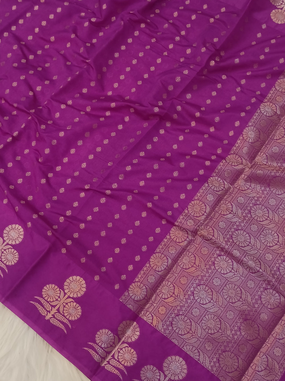 Purple Boota Raw Mango Silk Saree with intricate Banarasi silk weaving.