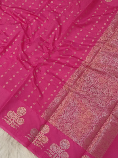 Pink Boota Raw Mango Silk Saree