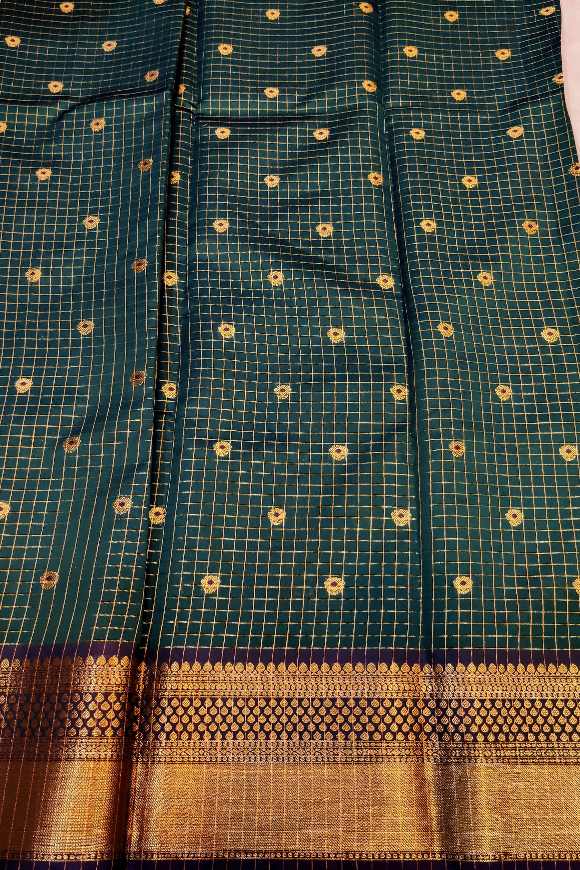 Emerald kanchi banaras checks booti soft silk