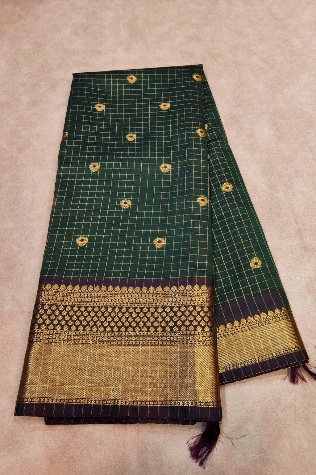 Emerald kanchi banaras checks booti soft silk