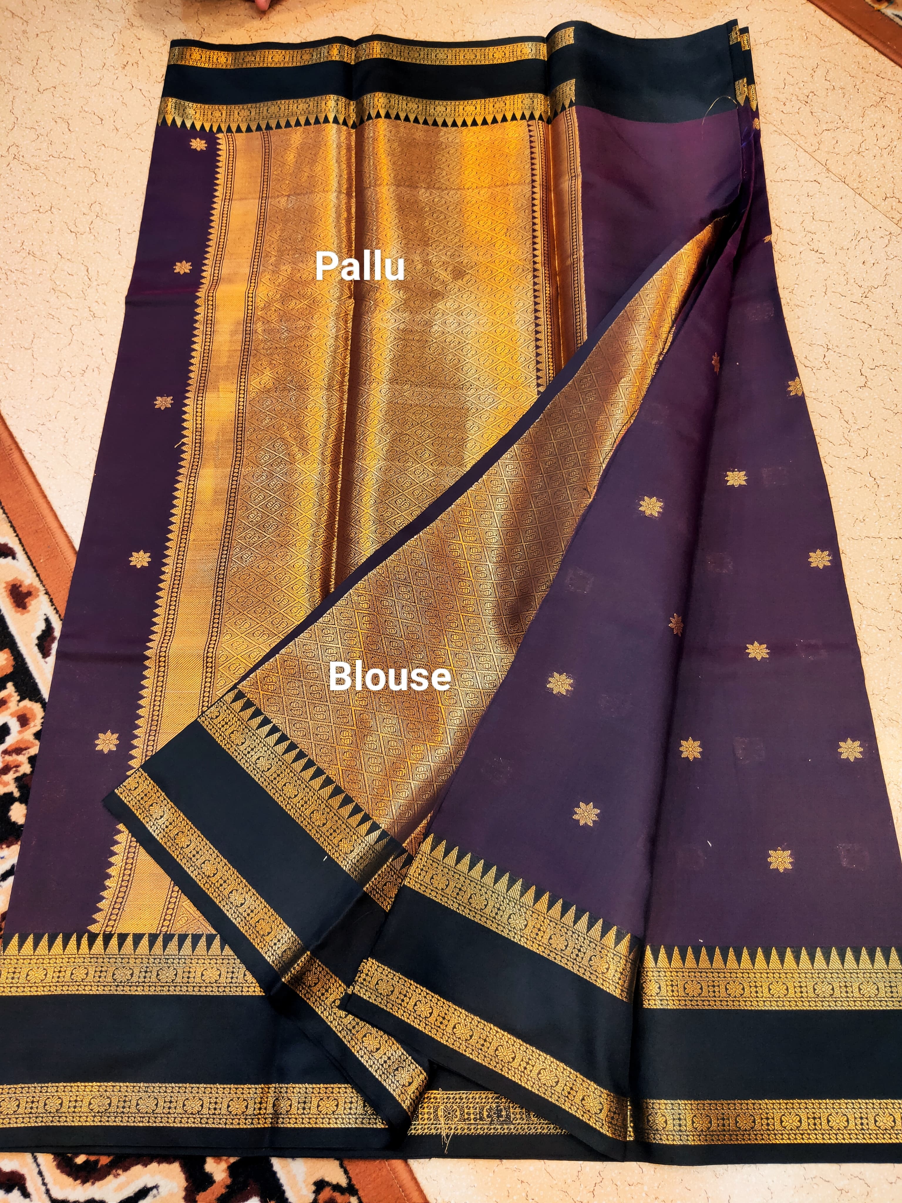 Kanchi Banaras Silk Purple Black Zari Border Saree