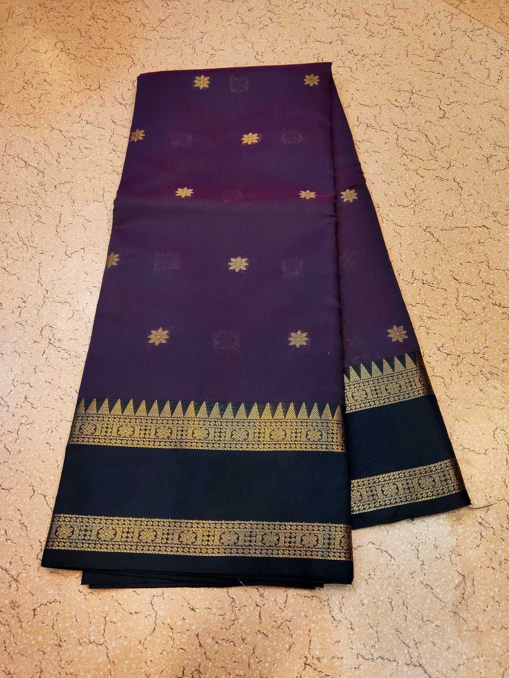 Kanchi Banaras Silk Purple Black Zari Border Saree