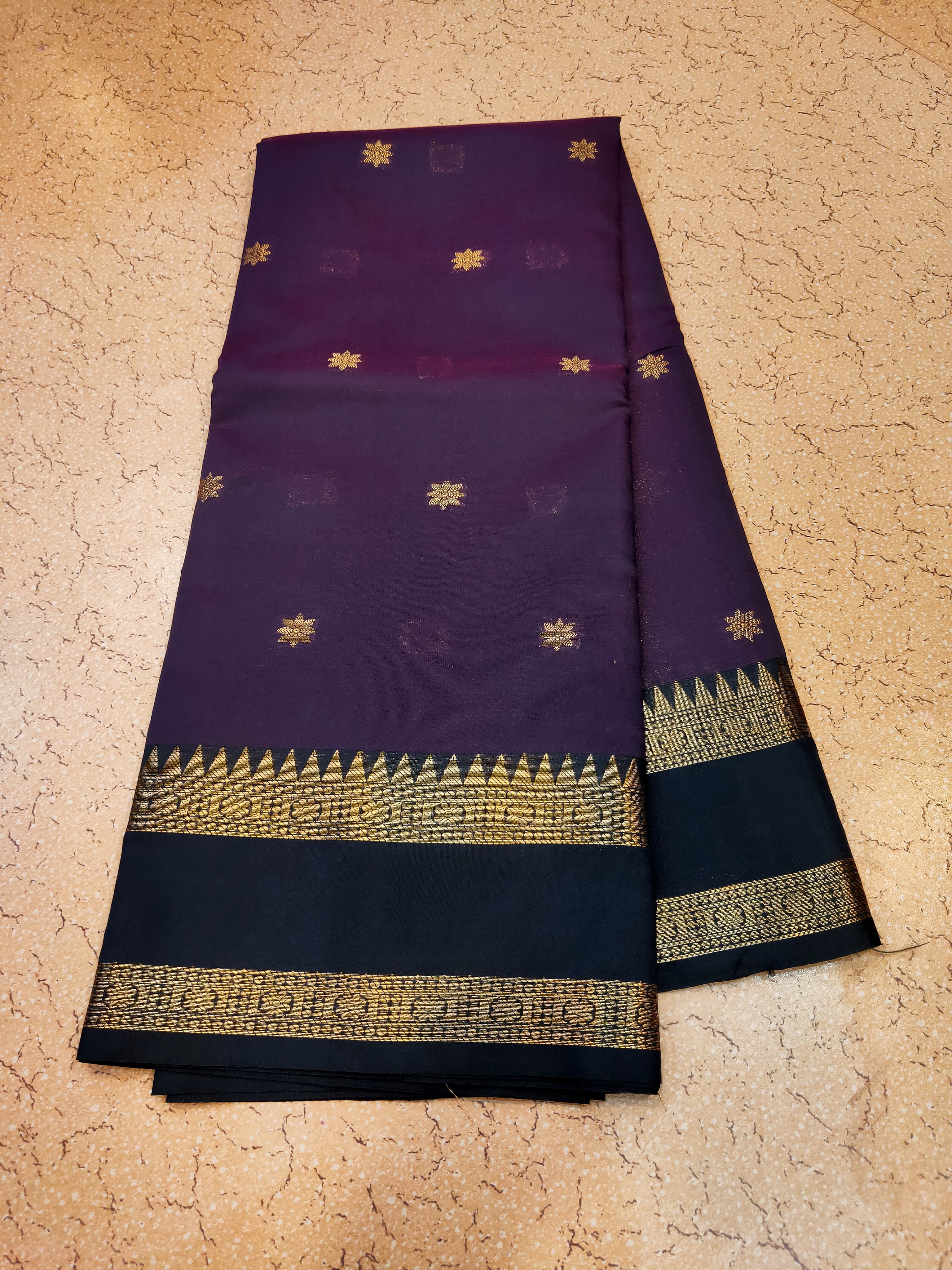 Kanchi Banaras Silk Purple Black Zari Border Saree