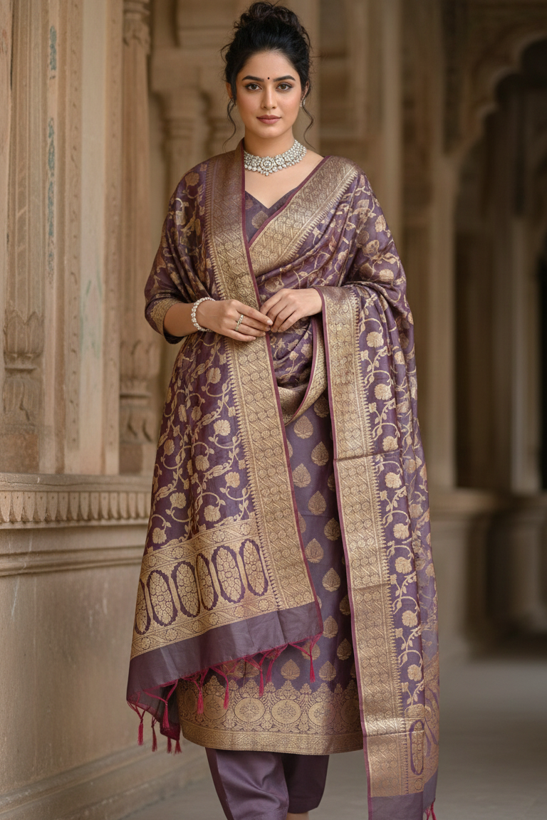 banarasi silk dress Banarasi Stitched Suit Sets Bridal, Salwar & Sharara Styles Chinaya Banaras