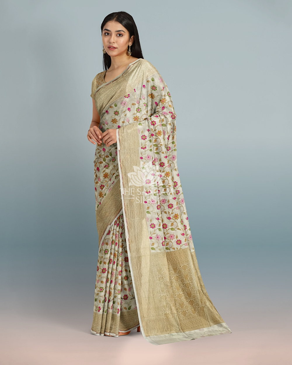 Banarasi Silk Saree for weddings Model side facing