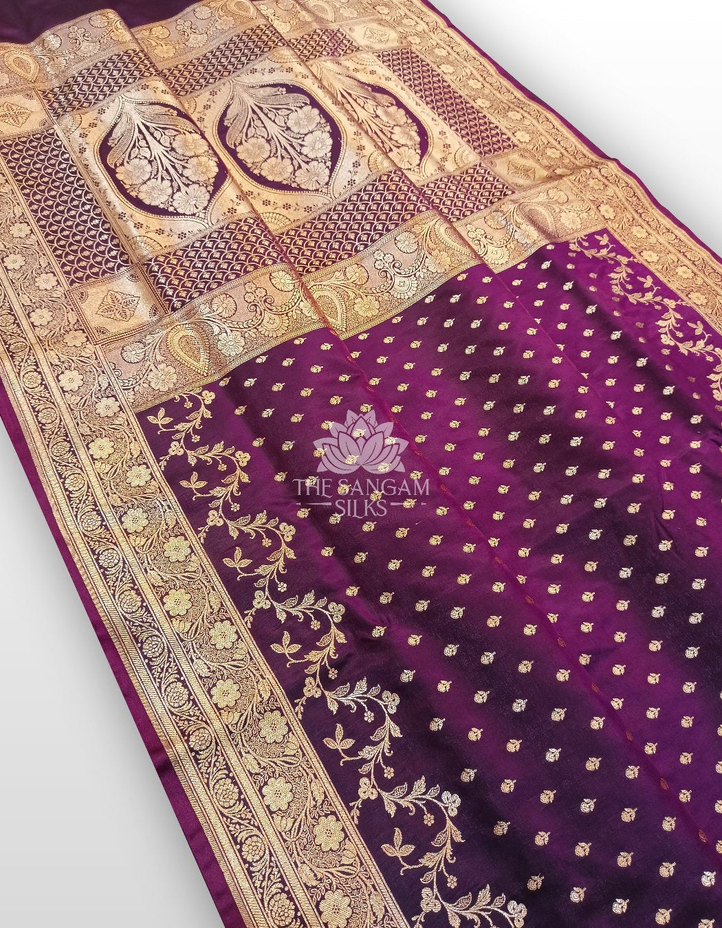 The Sangam Silks Banarasi Katan Silk Flat View dual tone color 