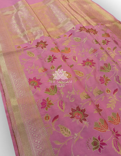 Baby Pink Semi-Pure Katan Silk Saree