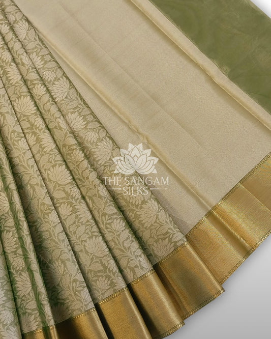 Nita Ambani inspired saree, green Kanjeevaram tissue silk saree, semi-pure silk saree, celebrity inspired Kanjeevaram saree