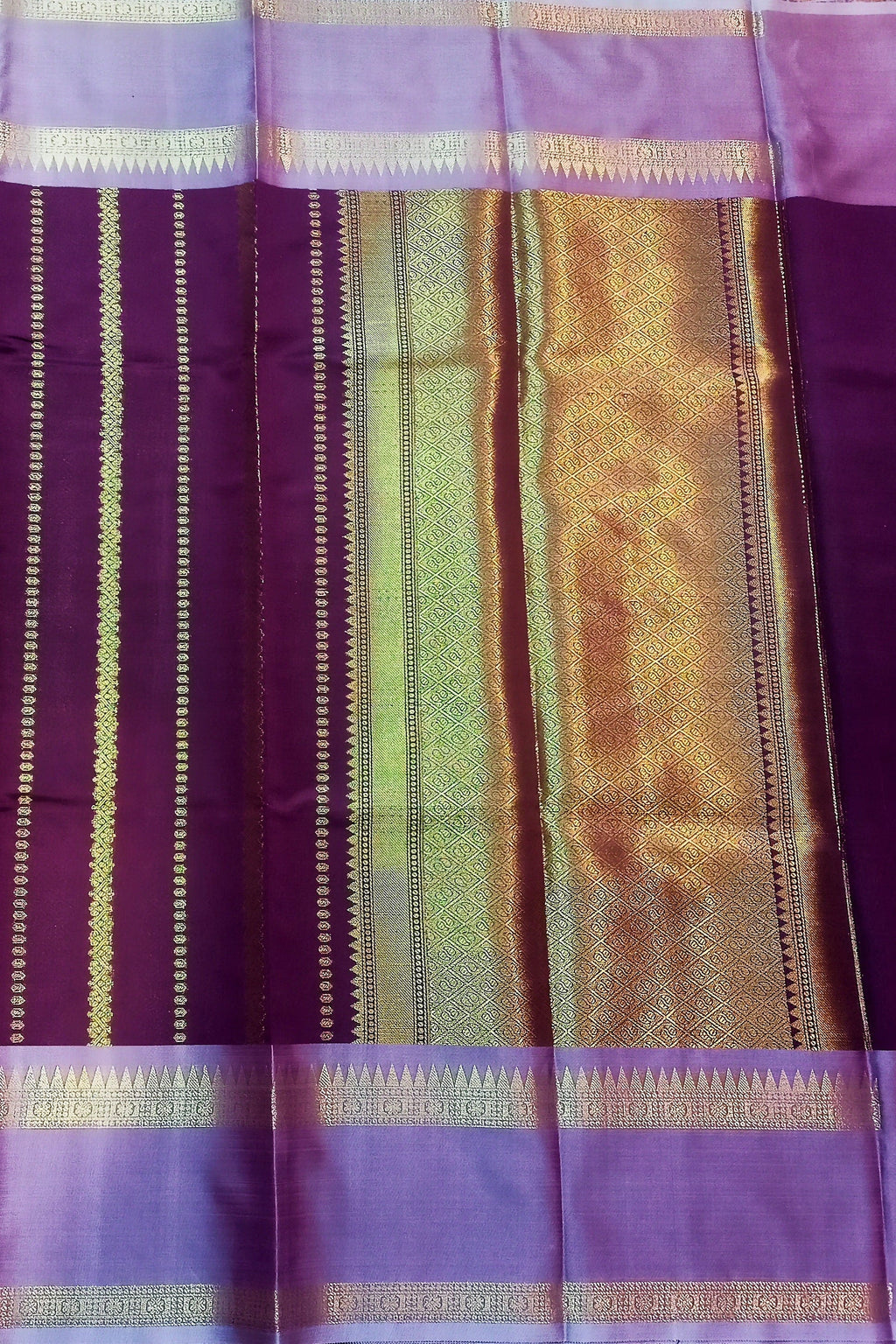 Wine Soft Silk Saree with Gold Zari Border