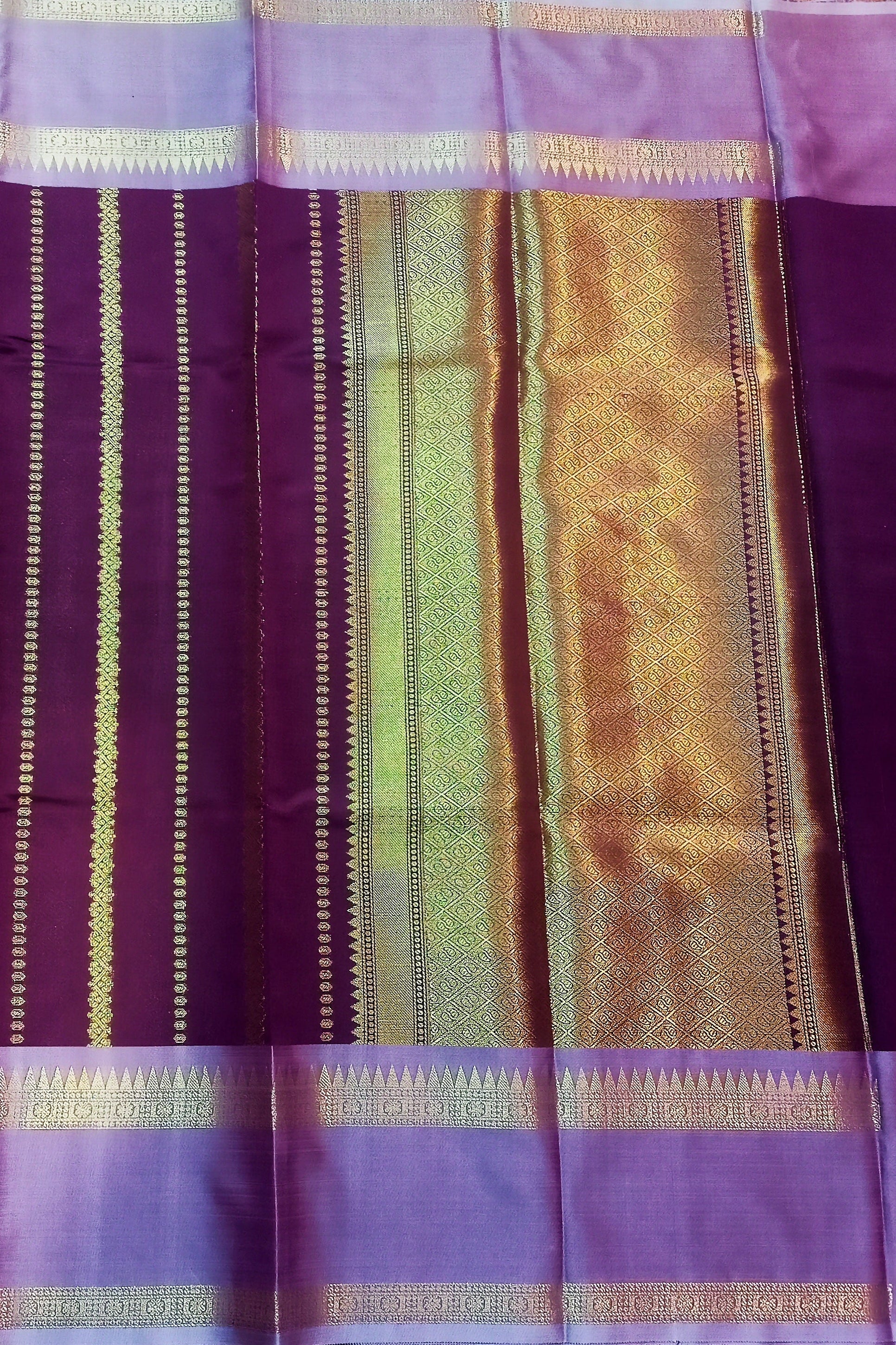 Wine Soft Silk Saree with Gold Zari Border
